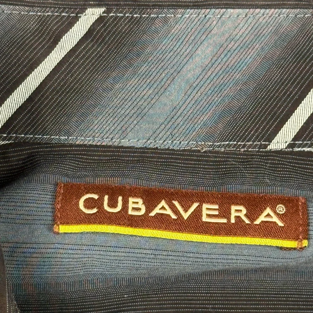 Cubavera Mens Large Grey Blue Vertical Ombre Stripe Cotton Button Down Shirt